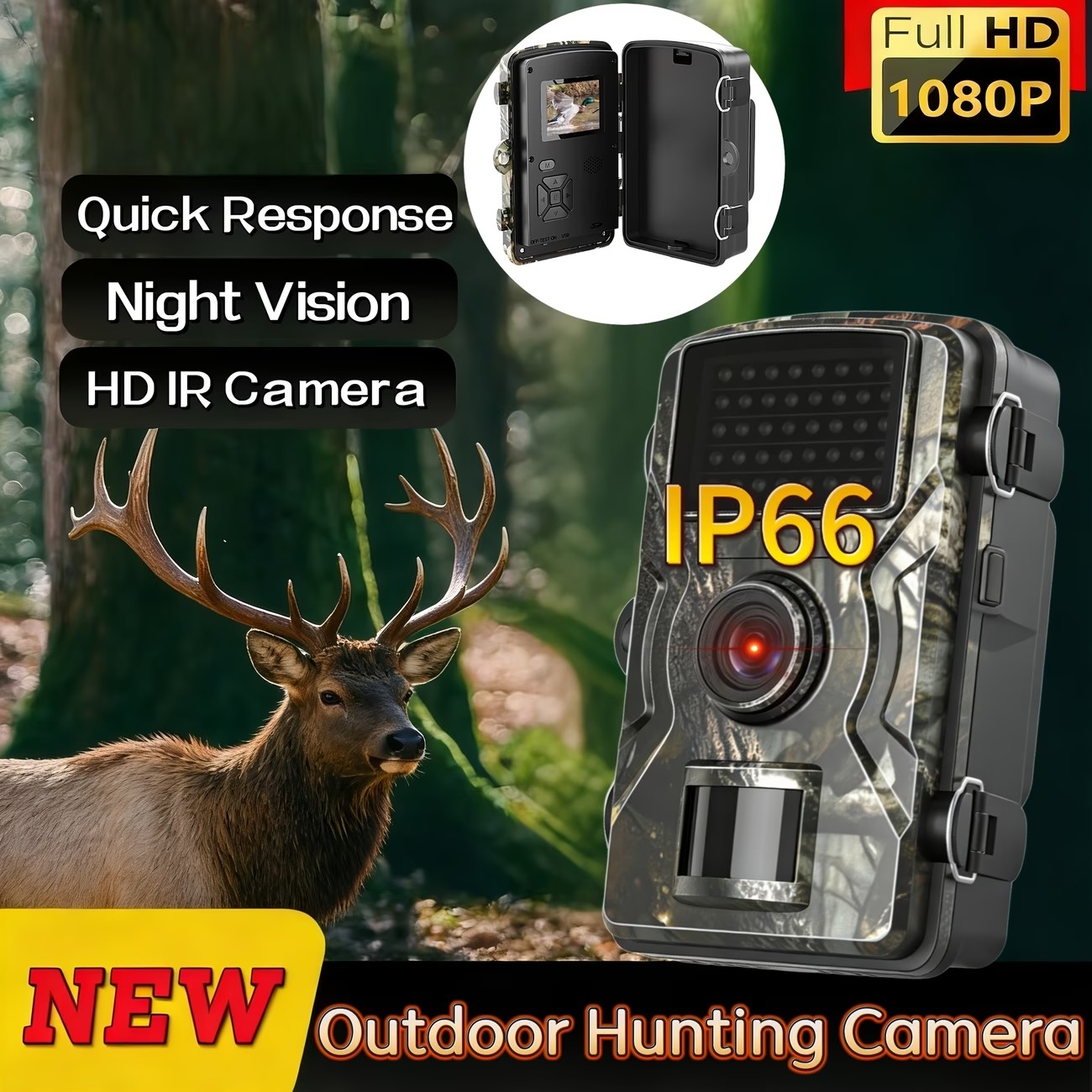 Outdoor Hunting Camera Wireless - กล้องติดตามสัตว์ป่ากลางแจ้ง 1080P PIR 15 เมตร ไร้สาย