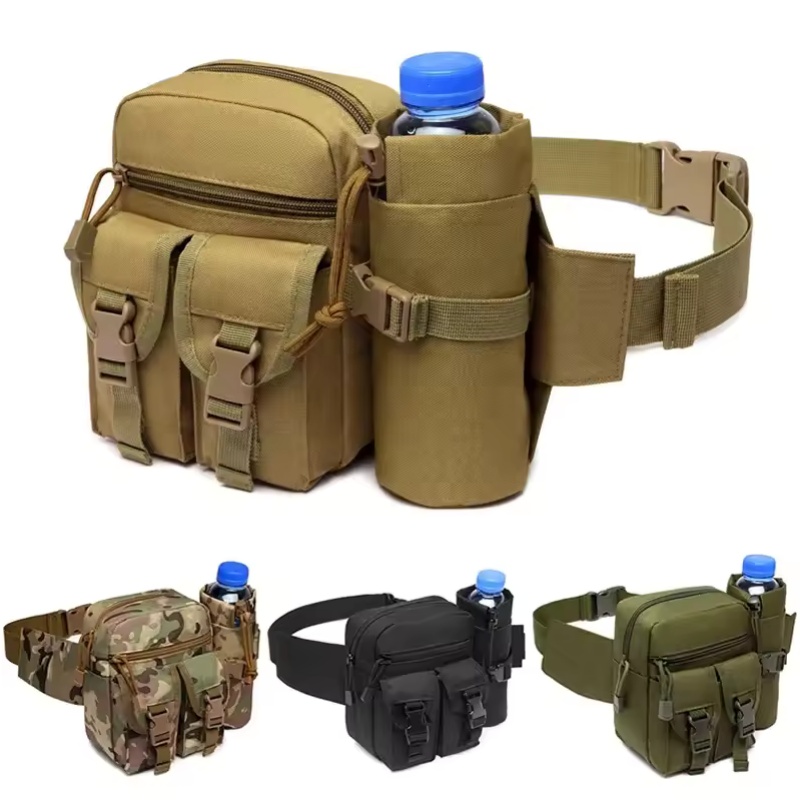 Outdoor Hunting Packs - กระเป๋าคาดเอวสำหรับผู้ชายแบบกันน้ำ กระเป๋าใส่ขวดน้ำลายพราง สำหรับล่าสัตว์ เดินป่า ปีนเขา ทำจากไนลอน