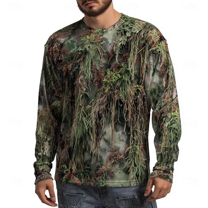 Outdoor Hunting Graphic Tees - เสื้อแขนยาวลายพรางสัตว์สำหรับผู้ชาย, เสื้อคอกลมลายกราฟิก 3 มิติ, สไตล์สตรีทสำหรับกิจกรรมกลางแจ้ง, เสื้อลำลองสำหรับฤดูใบไม้ผลิและฤดูร้อนสำหรับผู้ชายที่ชอบล่าสัตว์