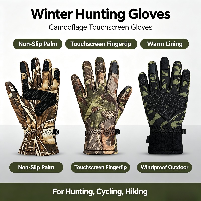 Outdoor Hunting Gloves - ถุงมือกันลื่นสำหรับกีฬากลางแจ้ง ถุงมือล่าสัตว์สำหรับผู้ชาย ถุงมือปีนเขา ปั่นจักรยาน กันหนาว กันน้ำ