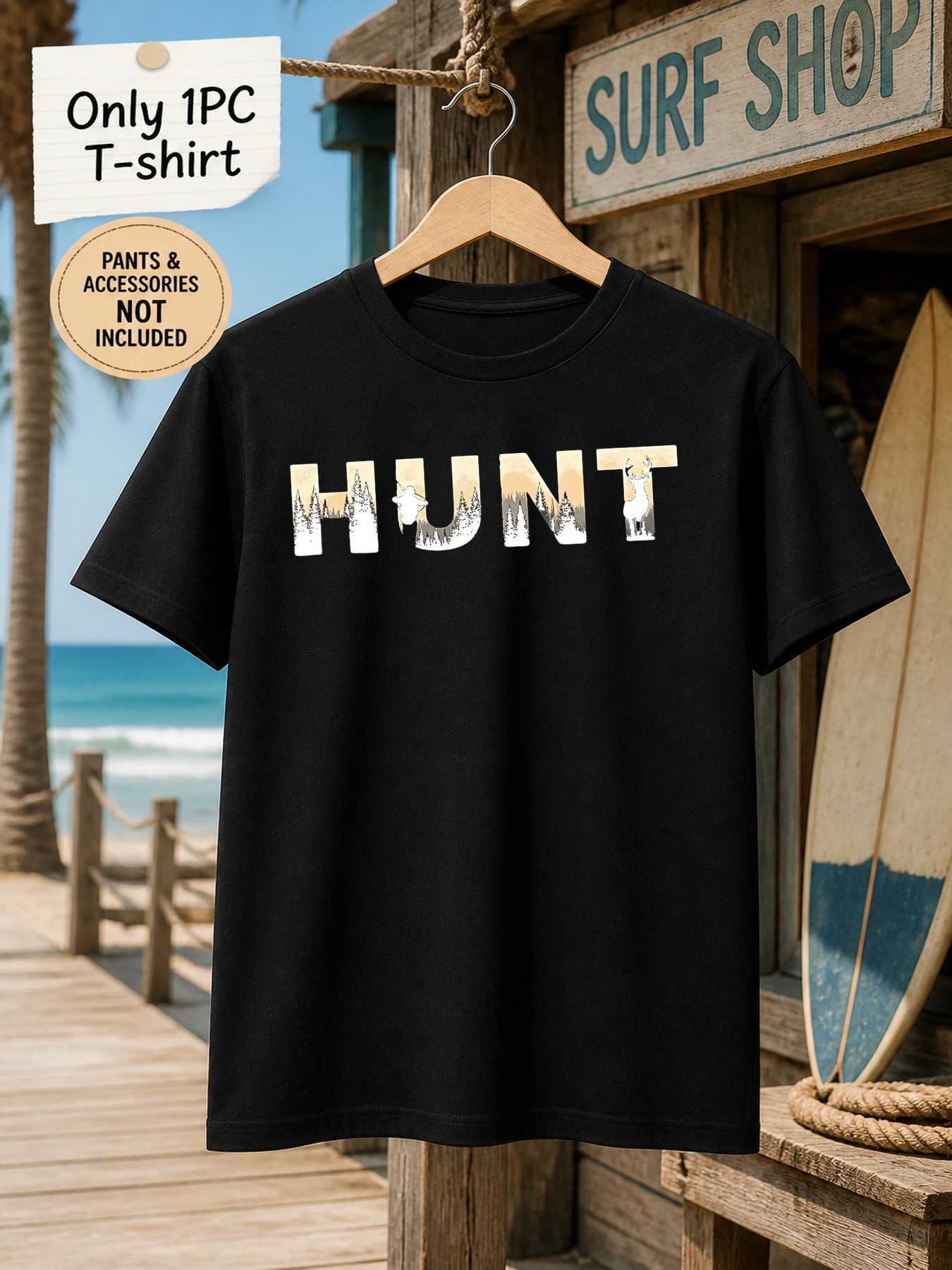 Outdoor Hunting Graphic Tees - เสื้อยืดผู้ชายลายกราฟิก 1 ตัว ลายกวางในป่า ธีมล่าสัตว์ แขนสั้น