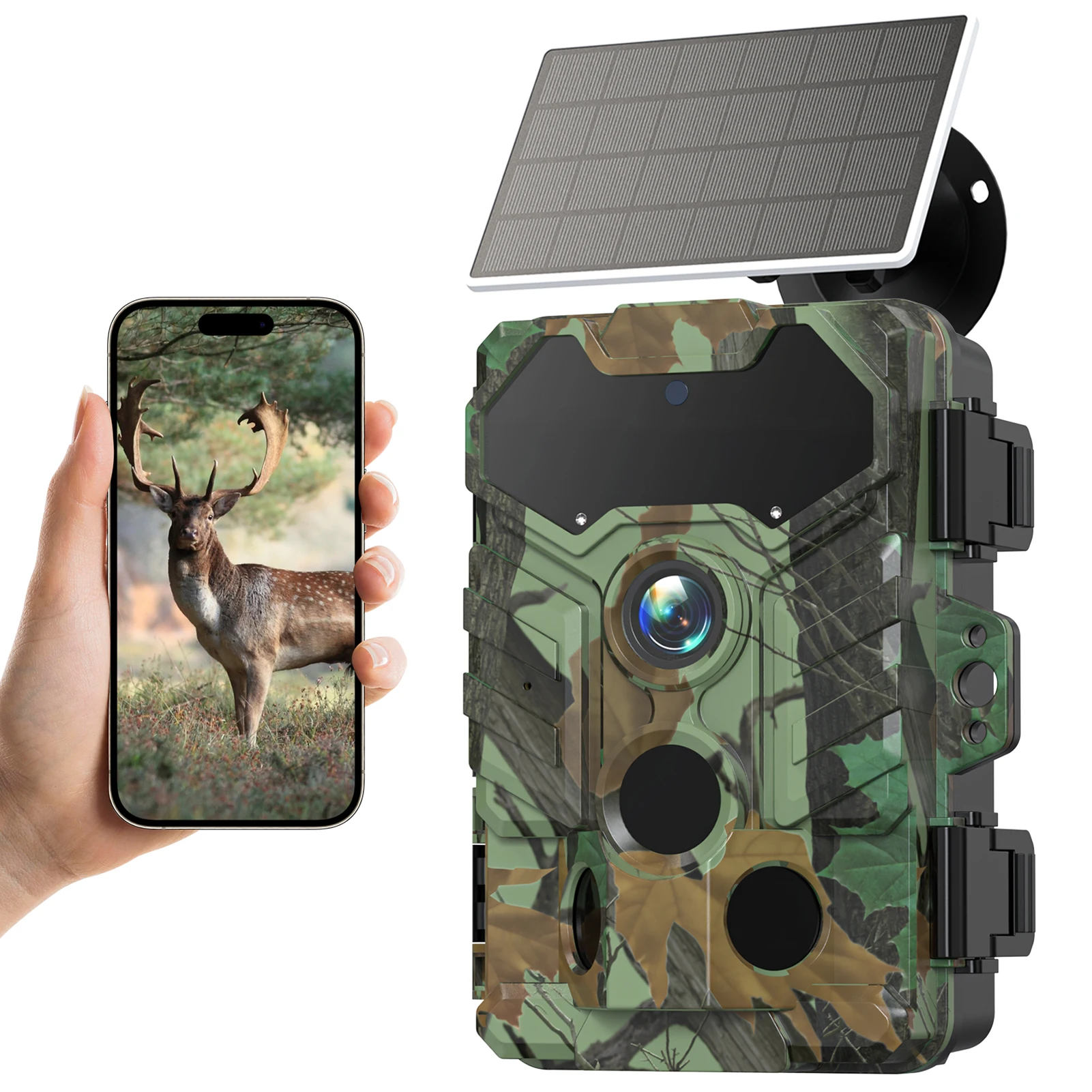 Outdoor Hunting Camera Wireless - พลังงานแสงอาทิตย์กล้องกลางแจ้งไร้สาย Trail กล้อง 32MP อินฟราเรด Night