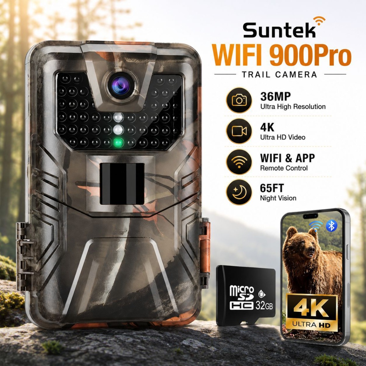 Outdoor Hunting Camera Wireless - กล้องล่าสัตว์กลางแจ้ง 4K พร้อม Wifi ควบคุมผ่านแอป กล้องติดตามไร้สาย