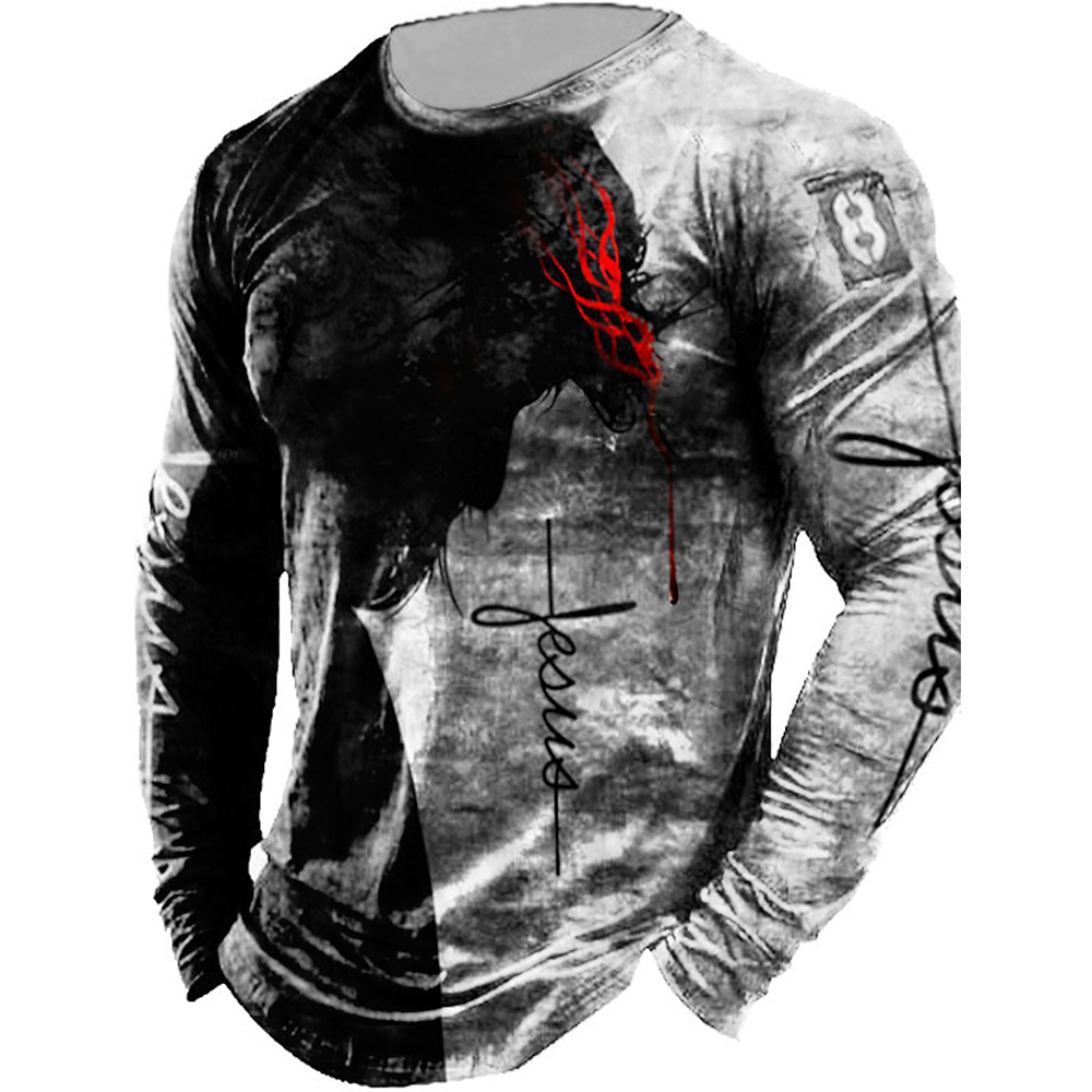 Outdoor Hunting Graphic Tees - เสื้อแขนยาวลายกราฟิกสำหรับผู้ชาย, เสื้อยืดแขนยาวเสื้อยืดกีฬาสันทนาการกลางแจ้งลายสัตว์ล่าสัตว์