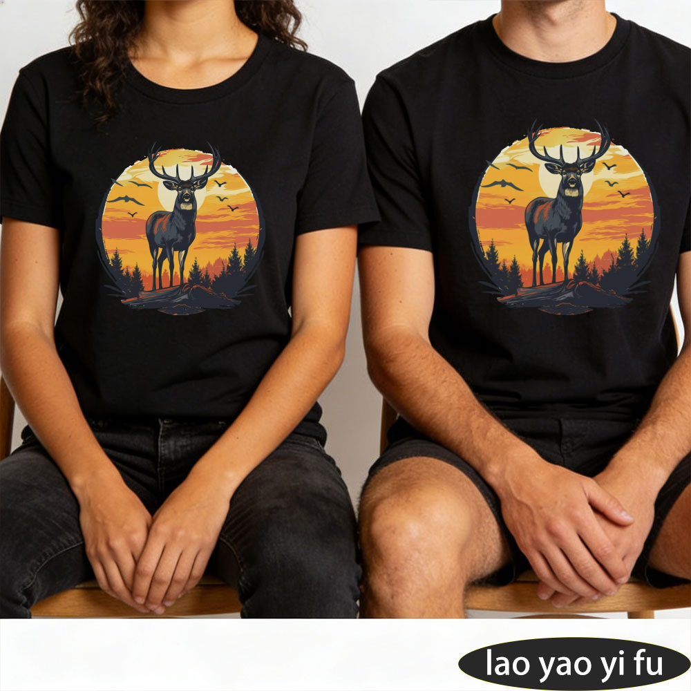 เสื้อยืดผ้าฝ้ายลายกวางวินเทจยา - Outdoor Hunting Graphic Tees บทวิจารณ์และราคา