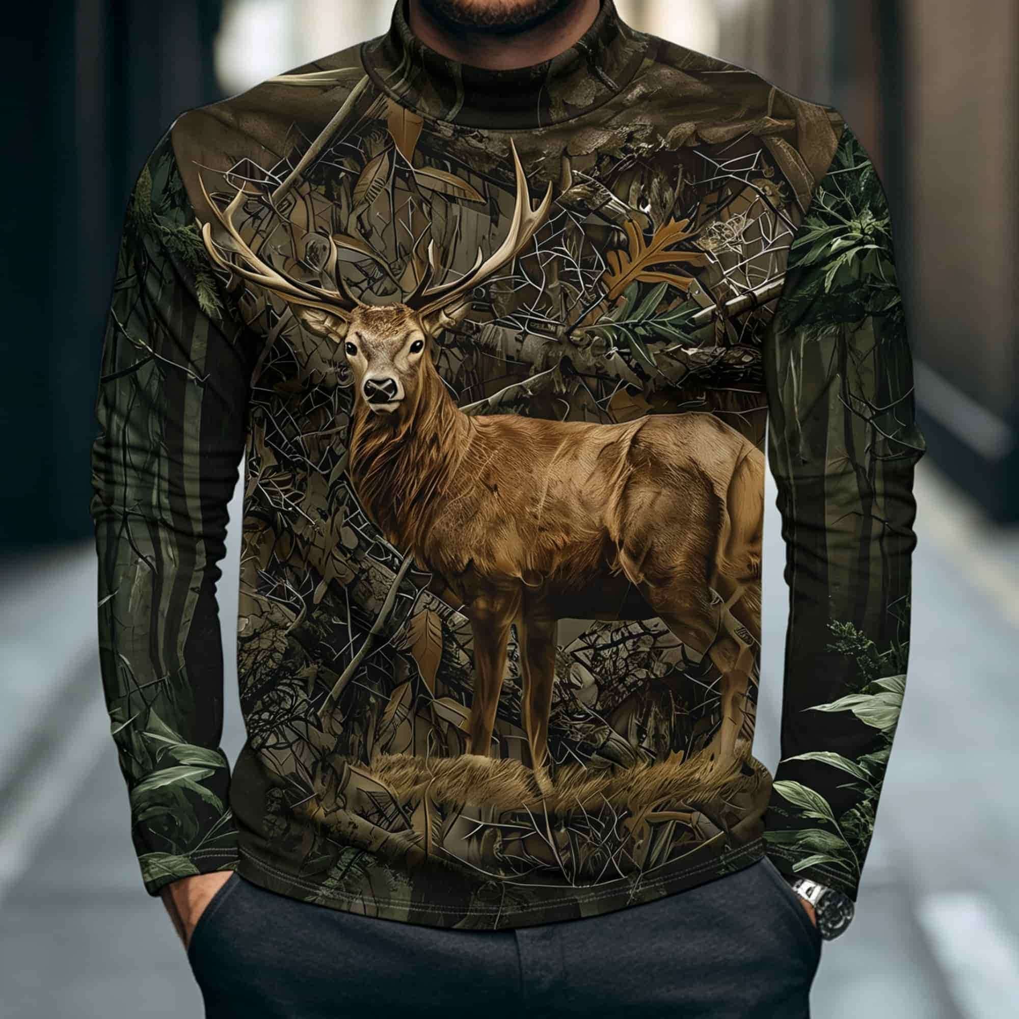 เสื้อยืดลำลองแขนยาวคอเต่าลายกร - Outdoor Hunting Graphic Tees บทวิจารณ์และราคา
