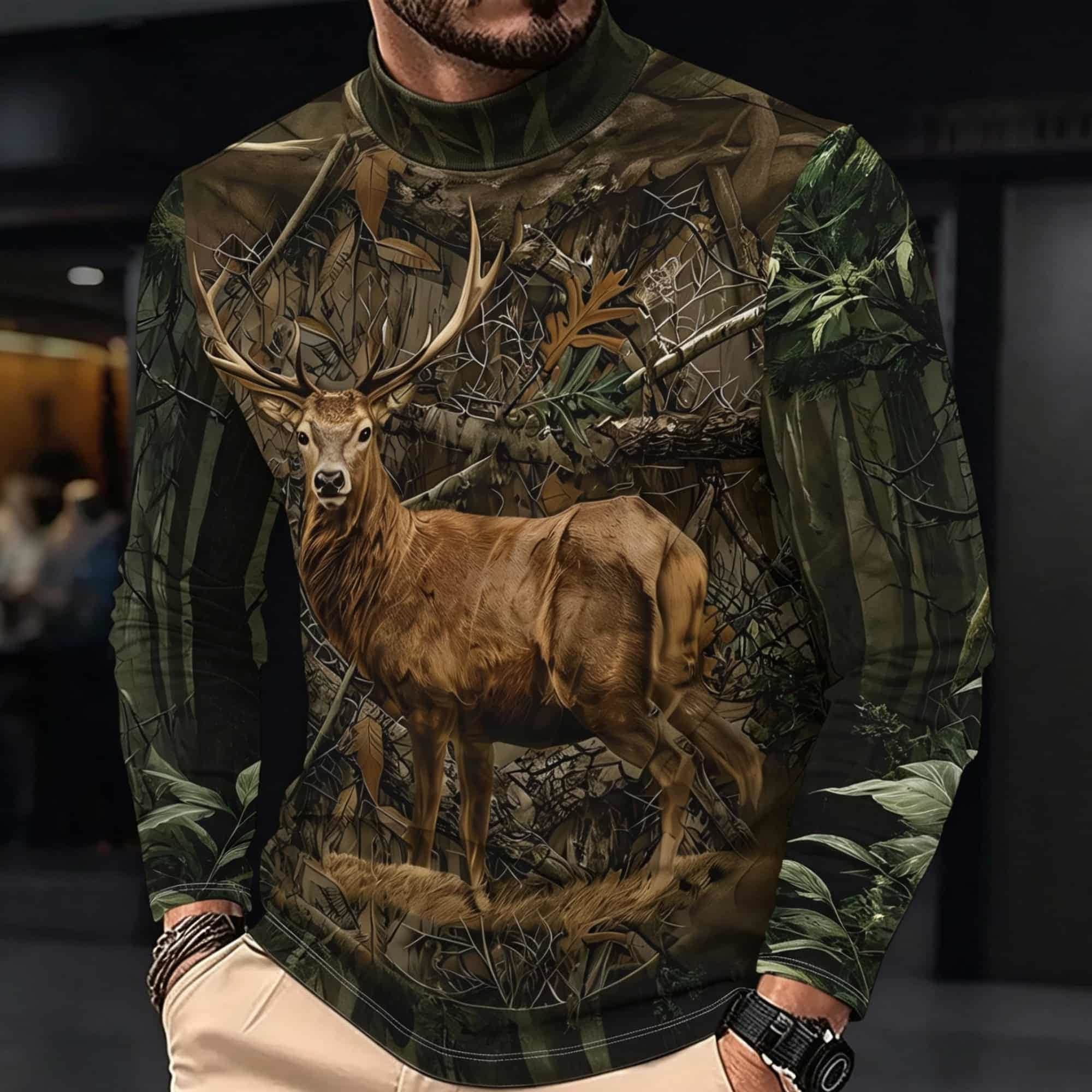 เสื้อยืดลำลองแขนยาวคอเต่าลายกร - Outdoor Hunting Graphic Tees บทวิจารณ์และราคา
