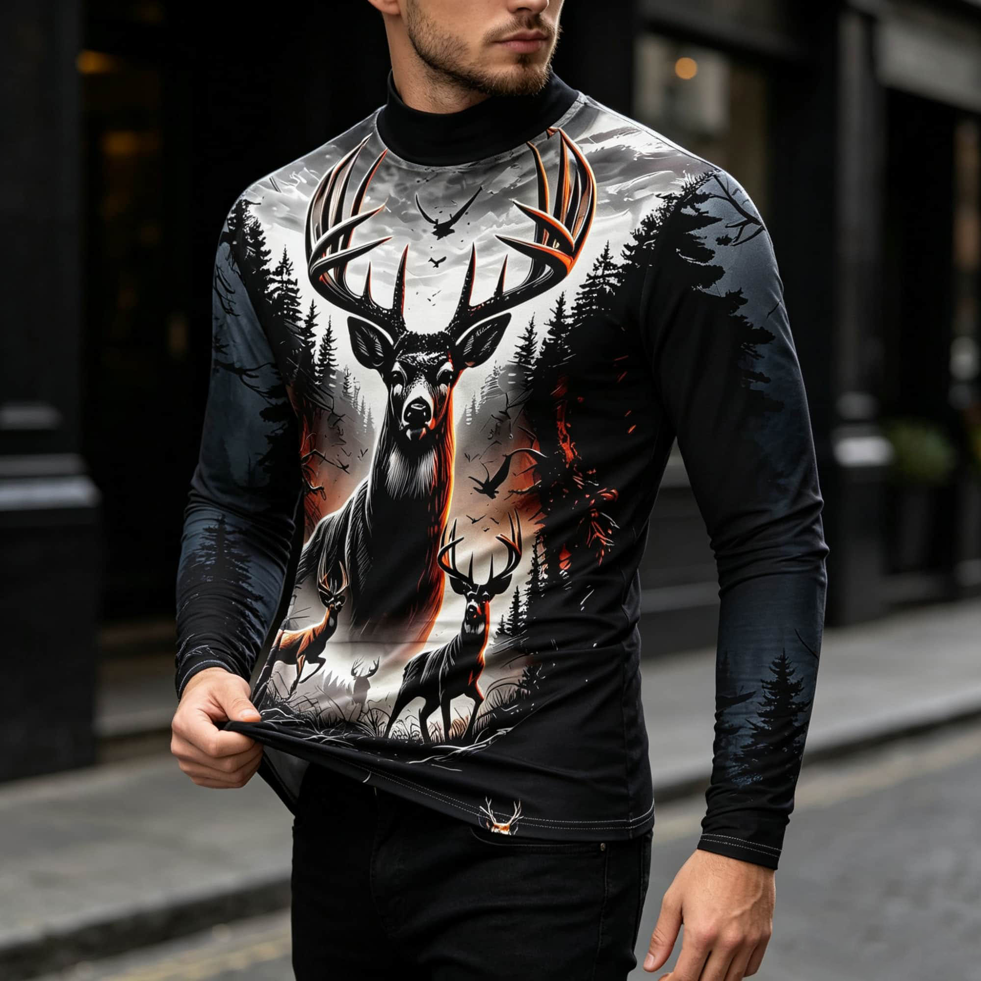 เสื้อเชิ้ตแขนยาวลายกราฟิกสไตล์ - Outdoor Hunting Graphic Tees บทวิจารณ์และราคา