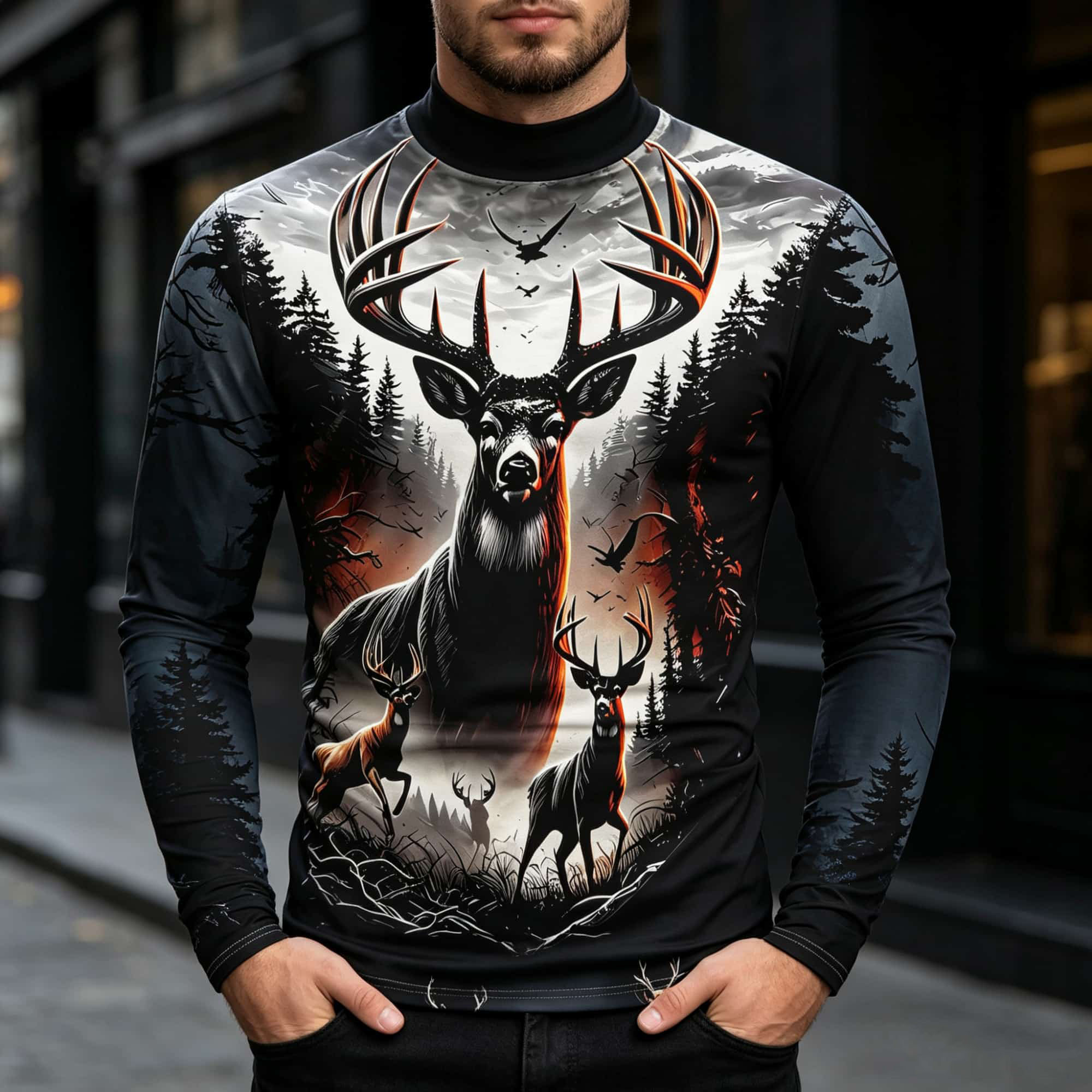 เสื้อเชิ้ตแขนยาวลายกราฟิกสไตล์ - Outdoor Hunting Graphic Tees บทวิจารณ์และราคา