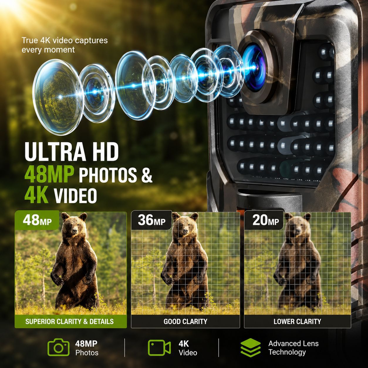 กล้องล่าสัตว์กลางแจ้ง 4K พร้อม - Outdoor Hunting Camera Wireless บทวิจารณ์และราคา